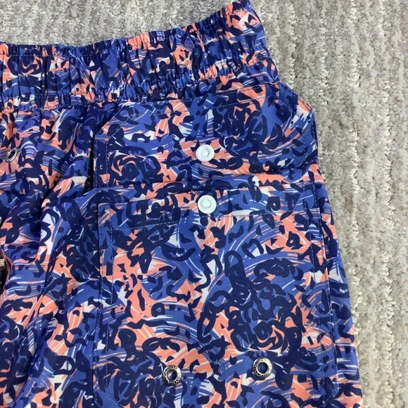 Peter Millar Seaside Mens Blue Coral Abstract Swim Trunks Size Small NWT
